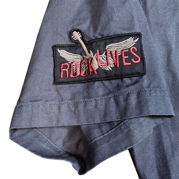 Hard Rock Cafe Hollywood Mens Short Sleeve Button-Up Shirt Gray Large - Picture 8 of 10